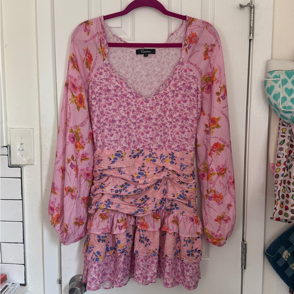 Pink Floral Ruffle Dress